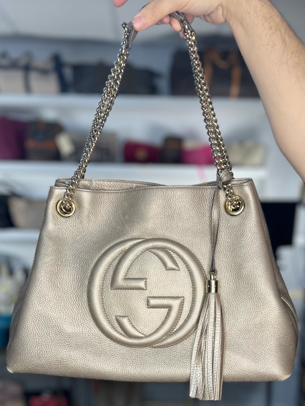 GUCCI METALLIC CHAIN TOTE
